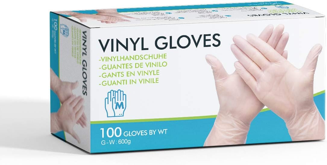 GEMITTO 100Pcs(50 Pairs) Medical Vinyl Examination Gloves, Disposable Latex-free PVC Gloves, Ultra-Strong, Clear and No Powder, for Fluid Blood Exam Healthcare Food Handling M