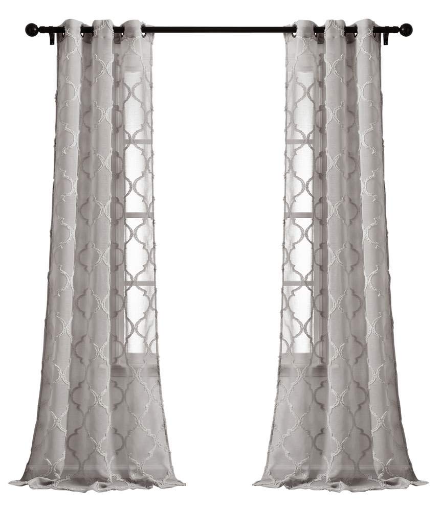 Lush Decor Gray Avon Trellis Grommet Sheer Window Curtain Panel Pair (84" x 38")