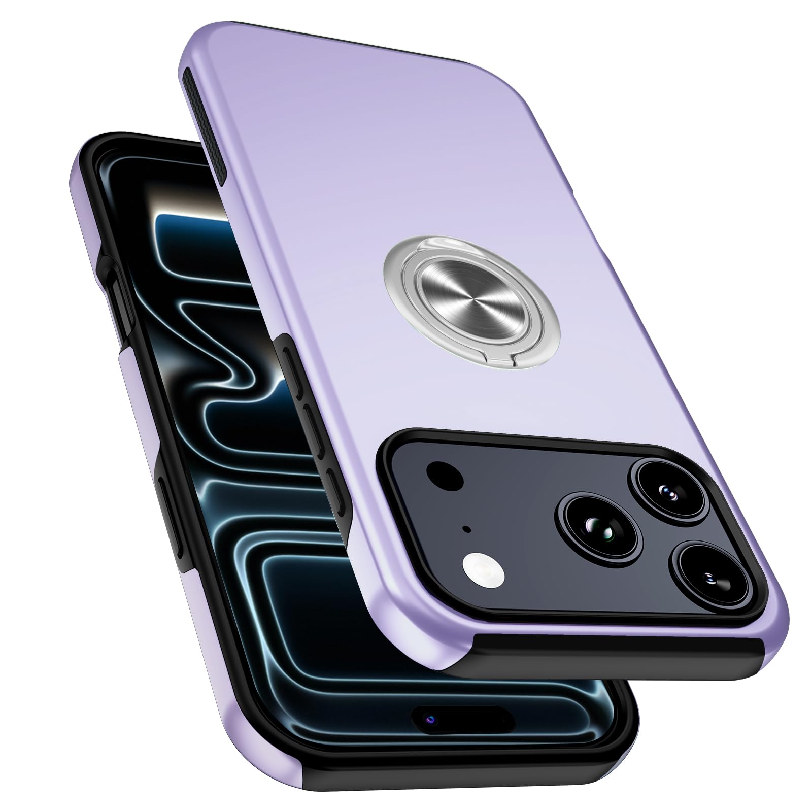 PELEPUES Shockproof Case for iPhone 17 Pro Max, [Embedded Finger Ring] Military Grade Phone Case Cover with Reinforced Stand Kickstand [Support Magnetic Car Holder] for iPhone 17 6.9'', Lavender
