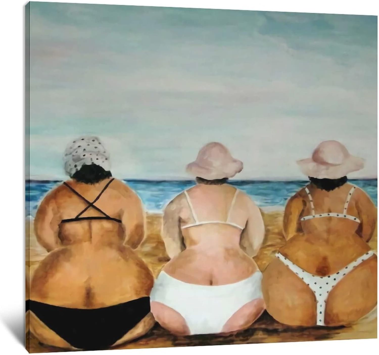 Paintings - CHENYUAN Fat Woman on The Beach Funny Art Art Oil Painting, Canvas Wall Art Abstract Seascape Painting Modern Home Art for Living Room, Bedroom, Kitchen Can Be Hung 20x20inch(50x50cm)