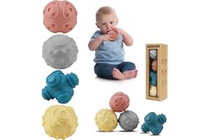 ATKSUNIEE 4 Pack Sensory Balls for Baby,Baby Balls Easy Grape Soft Textured Ball Set,Infant Squeeze Sensory Toys,Sensory Exploration Toys Gift for 6-12 Months