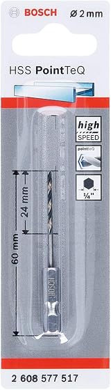 Bosch PointTeQ Hex Drill Bit 2.0 mm for Metal 60 mm 1/4 Inch Shank view 1