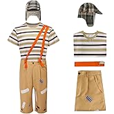 Cuzeolin Adults Chavo Costume Stripe T-Shirt Pants Suspenders with Hat Sets Cosplay Uniform Outfits