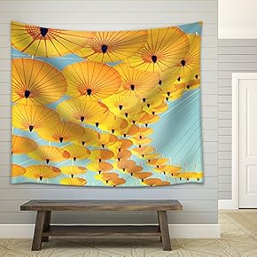 Decoration by Colorful Umbrella with Sky Background. - Fabric Wall Tapestry Home Decor - 51x60 inches