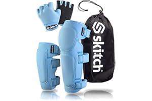 SKITCH Skateboard Protective Safety Gear Set for Kids and Teens | Premium Lycra Sport Knee Pads + Elbow Pads + Wrist Guards + Carry Bag | Scooter Roller Skate Inline Skating Rollerblading