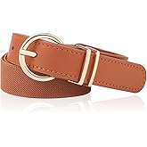 AWAYTR Elastic Leather Belt for Kids - Toddler Girls Belt for Uniform and Jeans with Gold Buckle