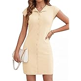 Saodimallsu Womens Button Down Mini Dress Summer Sleeveless Bodycon Casual Knit Short Cardigan Sweater Dresses