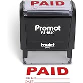 Promot Paid Self-Inking Stamp - Office Stamp with Check Number &amp; Date (Red) | Bold High-Visibility Imprint, Crisp &amp; Consistent Impressions, Thousands of Clear Stampings, Refillable Ink System
