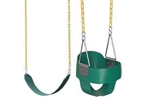 Jungle Gym Kingdom Toddler Swing - Heavy Duty, High Back, Full Bucket Baby Swing Seat with Coated Chains for Outdoor Use - Fully Assembled - Green