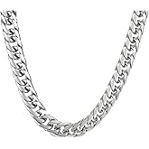 Azubpi Men's Stainless Steel Cuban Link Chain Necklace, Retro Punk Hip-Hop Statement Jewelry Polished Silver Heavy Duty Chain for Men
