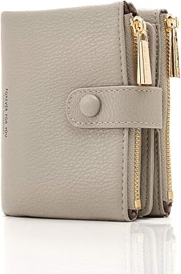 Amazon 二つ折り財布 レディース 短財布 大容量 多機能 軽量 小型8カード入れ 小銭入れ付 お札入れ ボタン ダブルファスナー 短サイフ 人気 クリスマス 母の日 プレゼント 自分用 グレイ By Viaky シューズ バッグ