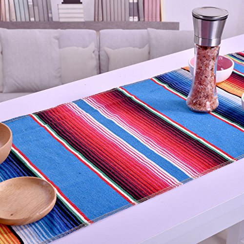 SevenFish Mexican Serape Table Runners for Mexican Party Table Decorations, 14 by 84 inch, Falsa Stripe Pattern