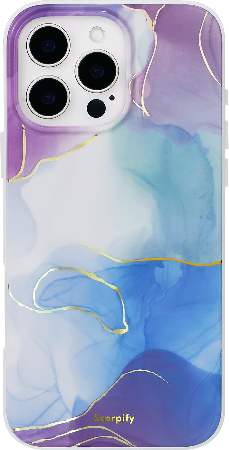 SCORPIFY for iPhone 16 Pro Case [Compatible with MagSafe] with Dense Ocean Marble Design, Cute Magnetic Phone Cover for Women Girls, [Non Yellowing] Slim Aesthetic Bumper with Gold Accents