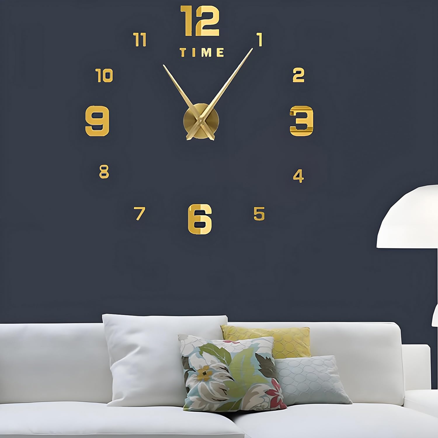 CORALTREE DIY Wall Clock, DIY Modern Mute Large Wall Clock 3D Stickers Home Office Decor Gift (Gold)