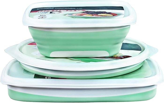 Collapsible Food Storage Containers for Kitchen - Space Saving - BPA Free fresh box, 3 Pack with Square+Round+Rectangle Insulated Reusable washable Lunch Containers - Large