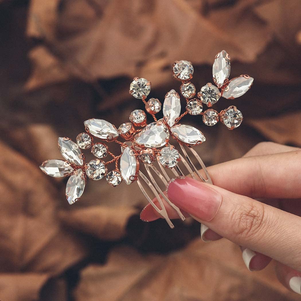 Unicra Bride Wedding Hair Comb Crystal Hair Accessories Bridal Hair Pieces for Women and Girls (Rose Gold)