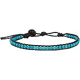 Infinityee888 Anklet Turquoise Bead 10 Inches Anklet Bracelet Woven with Leather Cord Handmade Hippie Bohemian Unisex Style Gift Idea for Men and Women