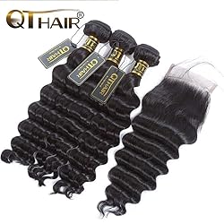 QTHAIR 14A loose Deep Wave Bundles with Closure for