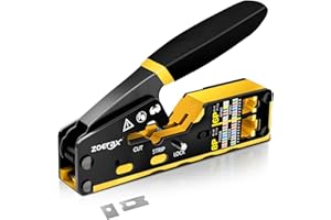 ZOERAX RJ45 Crimping Tool Ethernet Crimp Tool Crimper for RJ11/RJ12 Standard, RJ45 Pass Through Connectors, Yellow