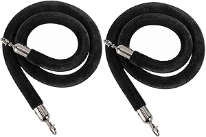 NovelBee 2 Pack of 5 Feet Velvet Rope with Black Plated Hooks,Crowd Control Stanchion Post Queue Line Barrier (Black)