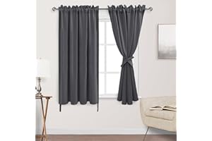 DWCN Blackout Curtains - Thermal Insulated, Light Blocking for Bedroom & Living Room, Rod Pocket with Tiebacks, Room Darkening, 42 x 63 Inch, 2 Panels, Dark Grey