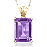 Gemstone Birthstone and Pink Lab Grown Diamond Pendant Necklace for Women in 18K Yellow Gold Plated Silver | Emerald Cut 18X13MM with 1.8MM Accent | 18 Inch Chain | Fine Jewelry for Her Mom Wife
