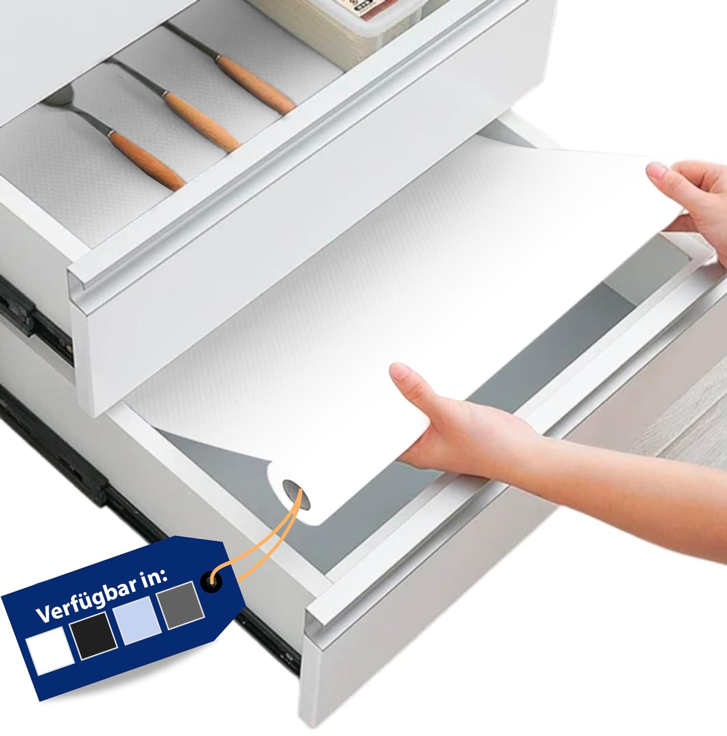 Linda's Essentials Kitchen Drawer Liners (60 x 500 cm) - Non-Slip Cupboard & Fridge Mats, Protects from Spills, Multi-Use Shelf & Cabinet Liner, Great Kitchen Accessory (White)