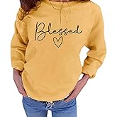UNIQUEONE Blessed Sweatshirt for Women Letter Print Lightweight Thanksgiving Pullover Tops Blouse