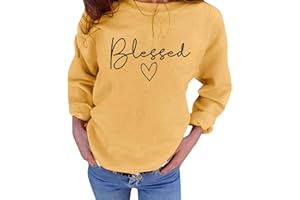 UNIQUEONE Blessed Sweatshirt for Women Letter Print Lightweight Thanksgiving Pullover Tops Blouse