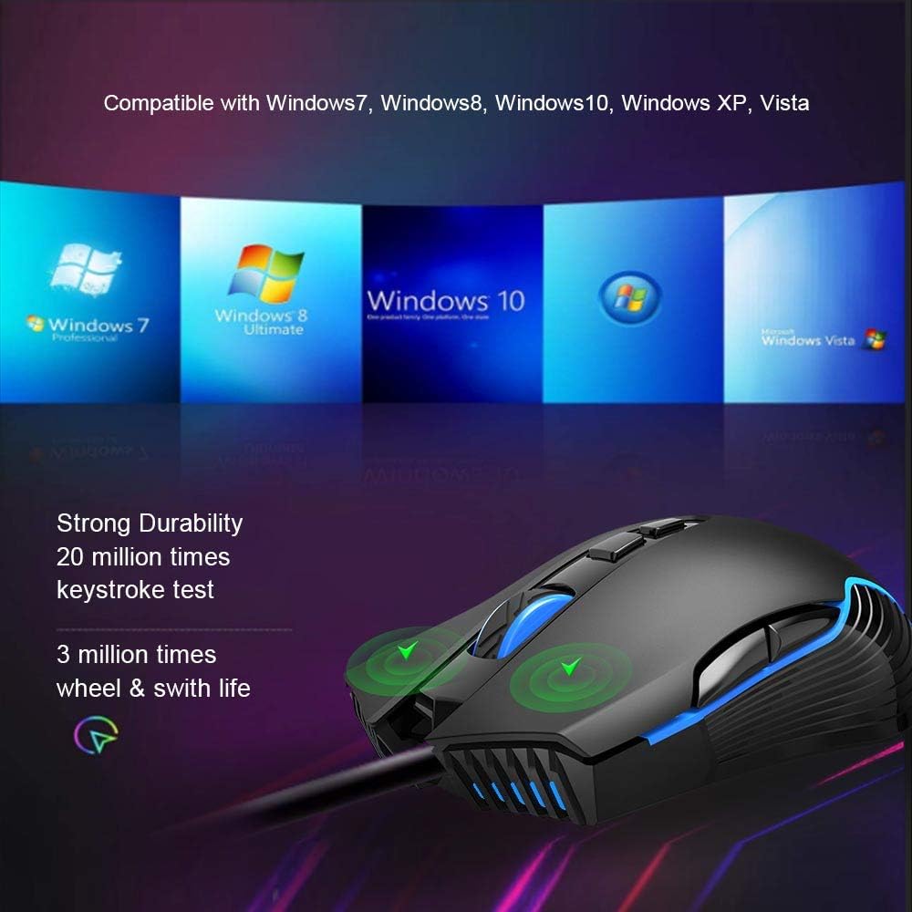 NPET M70 Wired Gaming Mouse, 7200 DPI, 7 Programmable Buttons, LED Backlit, Ergonomic Optical PC, Comfortable Computer Gaming Mice for Windows 7/8/10/XP Vista Linux, Black (M70 Wired Gaming Mouse): Electronics