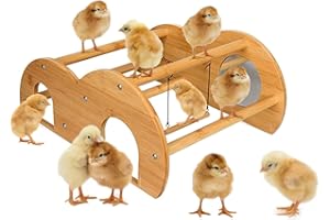 Enrichoice Bamboo Double Layer Chick Perch with Mirror and Swing Training Perch for Baby Chicks Roosting Bar for coop and brooder, Easy to Assemble and Clean
