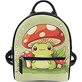 Showudesigns Cute Mushroom Frog Backpack for Teen Girls Purse Gifts Mini Pu Leather Backpacks Ladies Small Shoulder Bag Casual Tote Bags Handbag Daypack Green