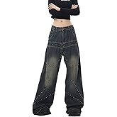Cotoinddy Street Fashion Loose Jeans Women's Y2k Rivet Star Gothic Loose Denim Pants