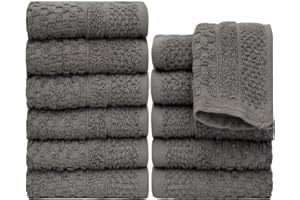 PH Pleasant Home Wash Cloths Set - 12 Pack (12” x 12”) – 509 GSM- 100% Ring Spun Cotton Wash Cloth - Super Soft and Highly Absorbent Face Towels (Dark Grey, Checker Design)