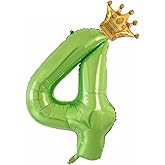 40 inch Green Crown Number 4 Balloon, Large Foil Number 4 Balloon, Jungle Birthday Decoration Balloons ,4th Children's Birthday Party Decoration Supplies (Green 4)