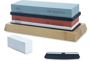 Knife Sharpening Whetstone Set 2-in-1 400/1000 & 3000/8000 Waterstone Kit Non-Slip Holder Included, Kitchen Tool Blade Repair