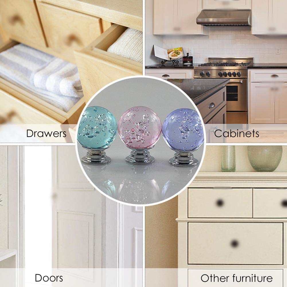 Cupboard Clear Crystal Lake Blue Bubble Ball Glass Door Knobs