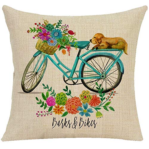 image for Wilproo Hello Spring Decorative Pillow Covers, Wreath Bicycle Flower B