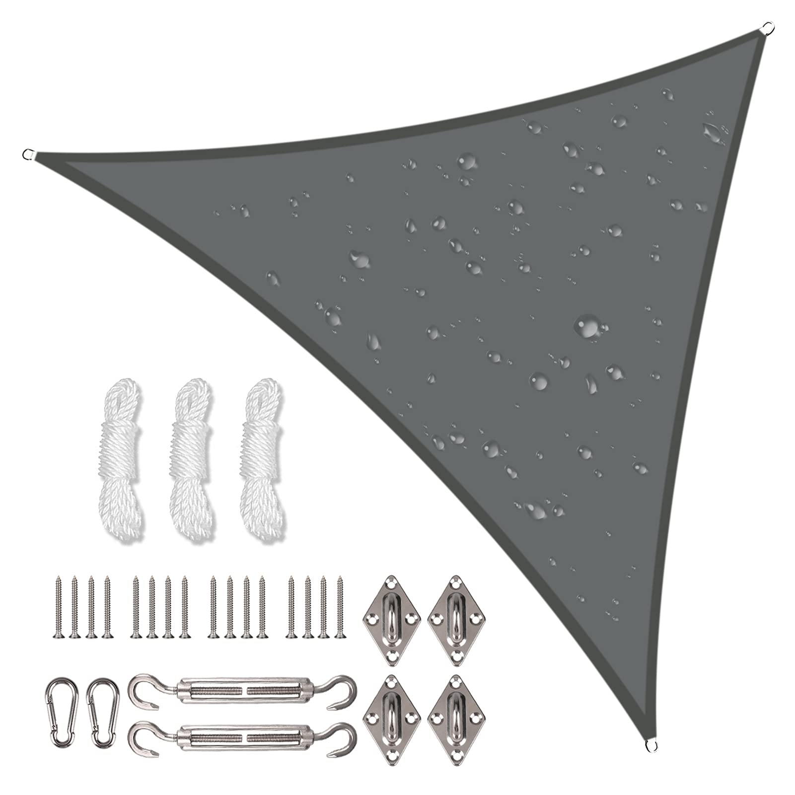 NAKIHOUSE Waterproof Shade Sail with Rope Fixing Kits, 3.6x3.6x3.6m Triangle Sun Shade Sail 98% UV Block Awning Canopy for Garden Patio (Grey)