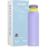 koodee 24oz Free-sip Insulated Stainless Steel Water Bottles with Soft Straw,Quick Flip GO Bounce cup Thermo-flask,Pop & Fill Double-Wall Vacuum Bottle,for Sports & Travel,BPA-Free (Sky Pop)