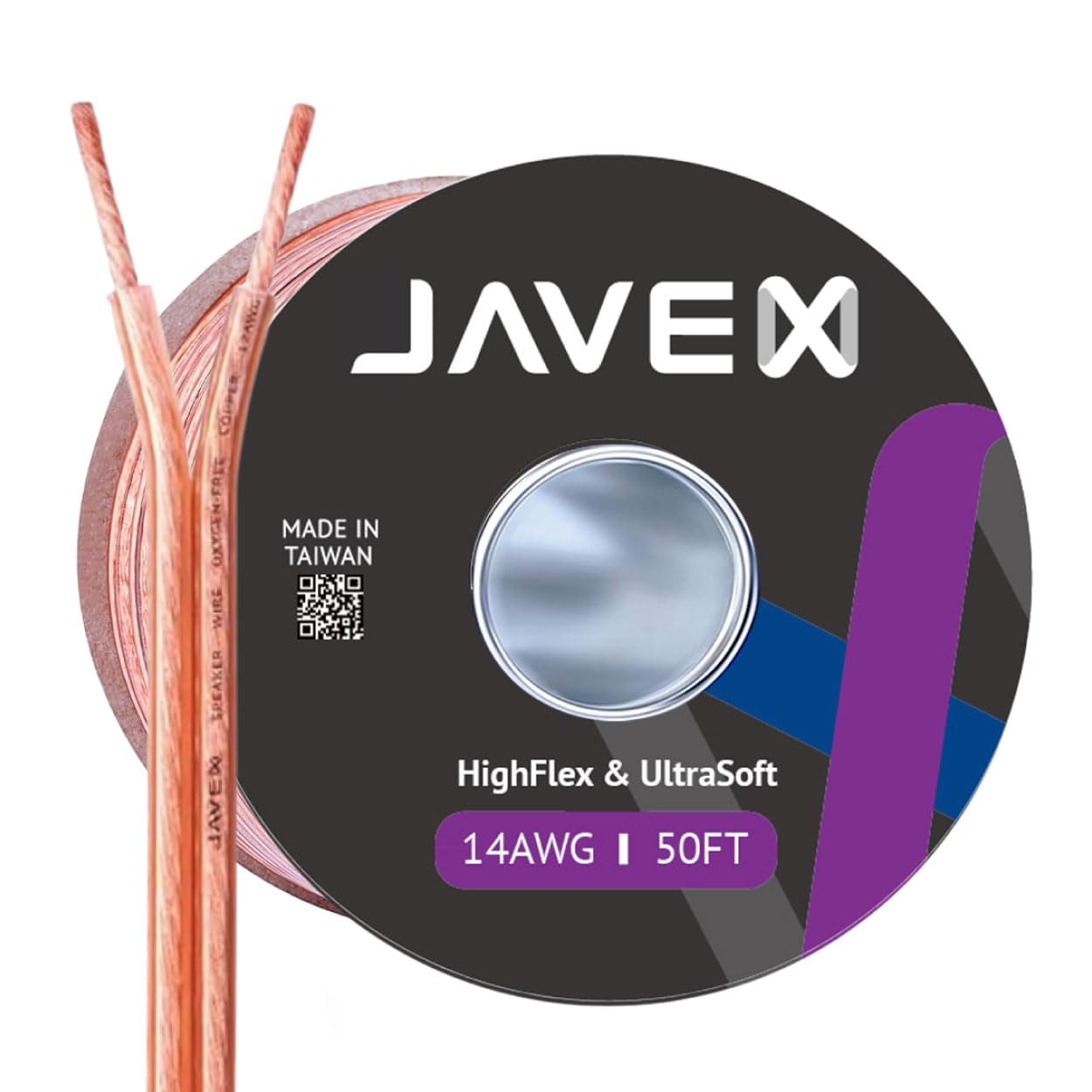 JAVEX Speaker Wire 14-Gauge [2.11mm2] [0.16mm Strands Oxygen-Free Copper 99.9%] Stranded Copper, Flat Cable, Cable for Hi-Fi Systems, Amplifiers, AV receivers and Car Audio Systems, 15.25M — image 1