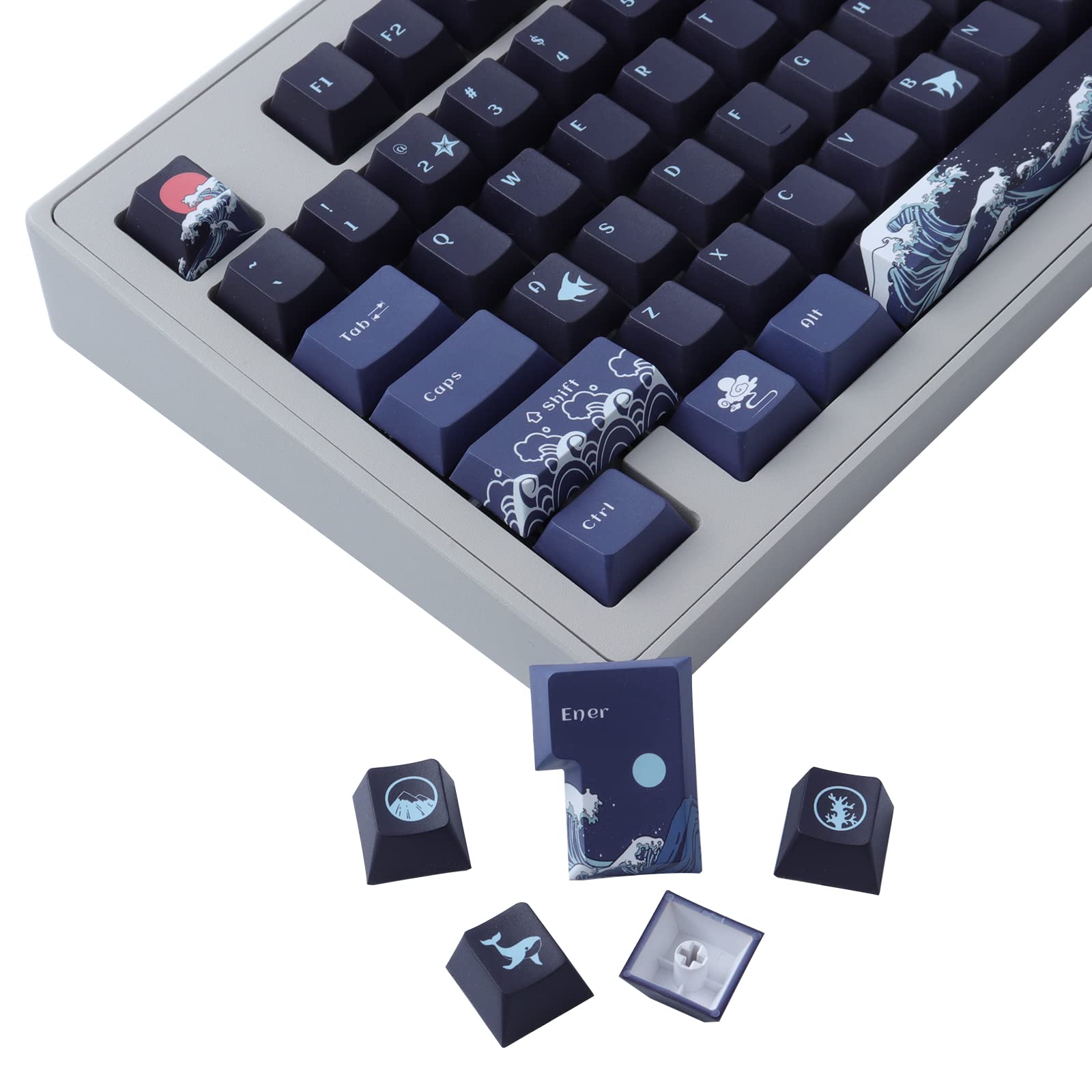 JakeTsai PBT Keycaps, 128 Keys Dye Sublimation Cherry Profile Keycaps with 6.25U Spacebar Keycap Set for Cherry MX Switches ISO/ANSI Layout Mechanical Keyboards