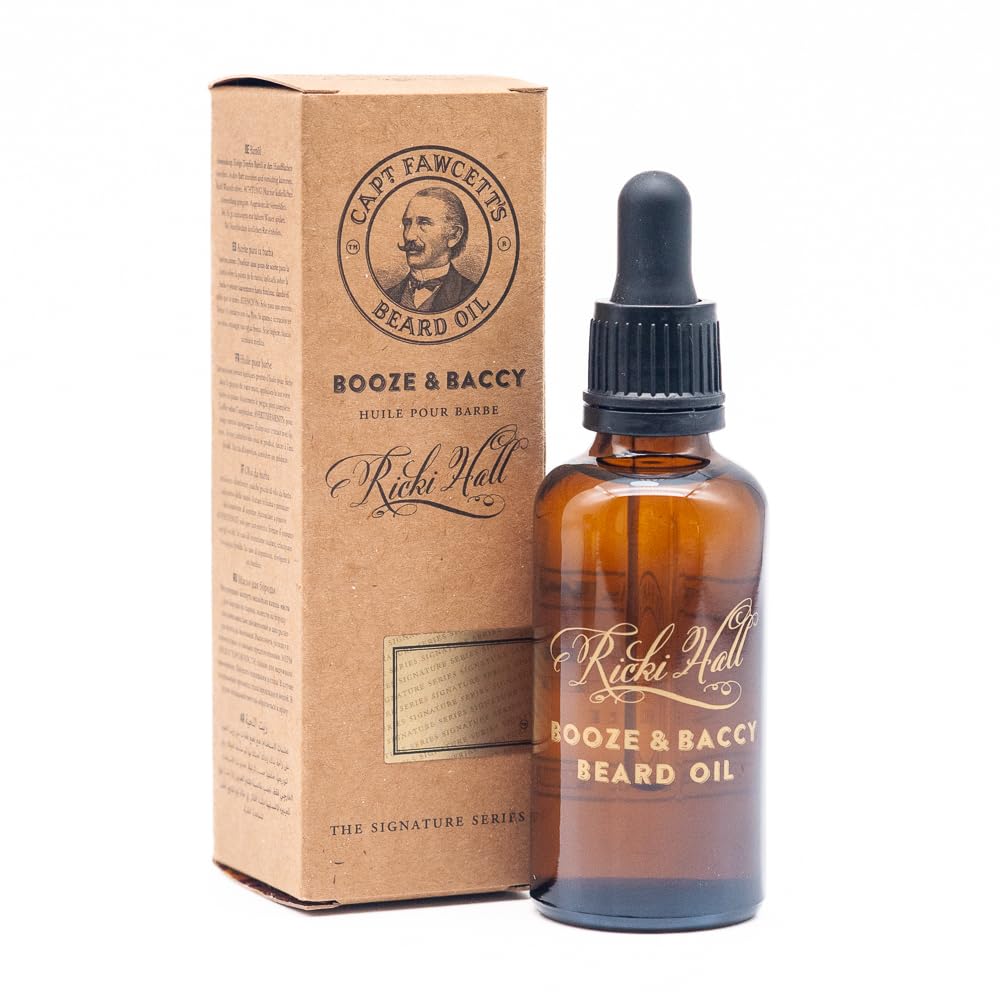 Captain Fawcett Ricki Hall’s Booze & Baccy Beard Oil 10ml – Premium Conditioning Beard Oil for Men with Whiskey, Honey & Tobacco Notes – Nourishes, Softens & Adds a Subtle Masculine Fragrance — image 1