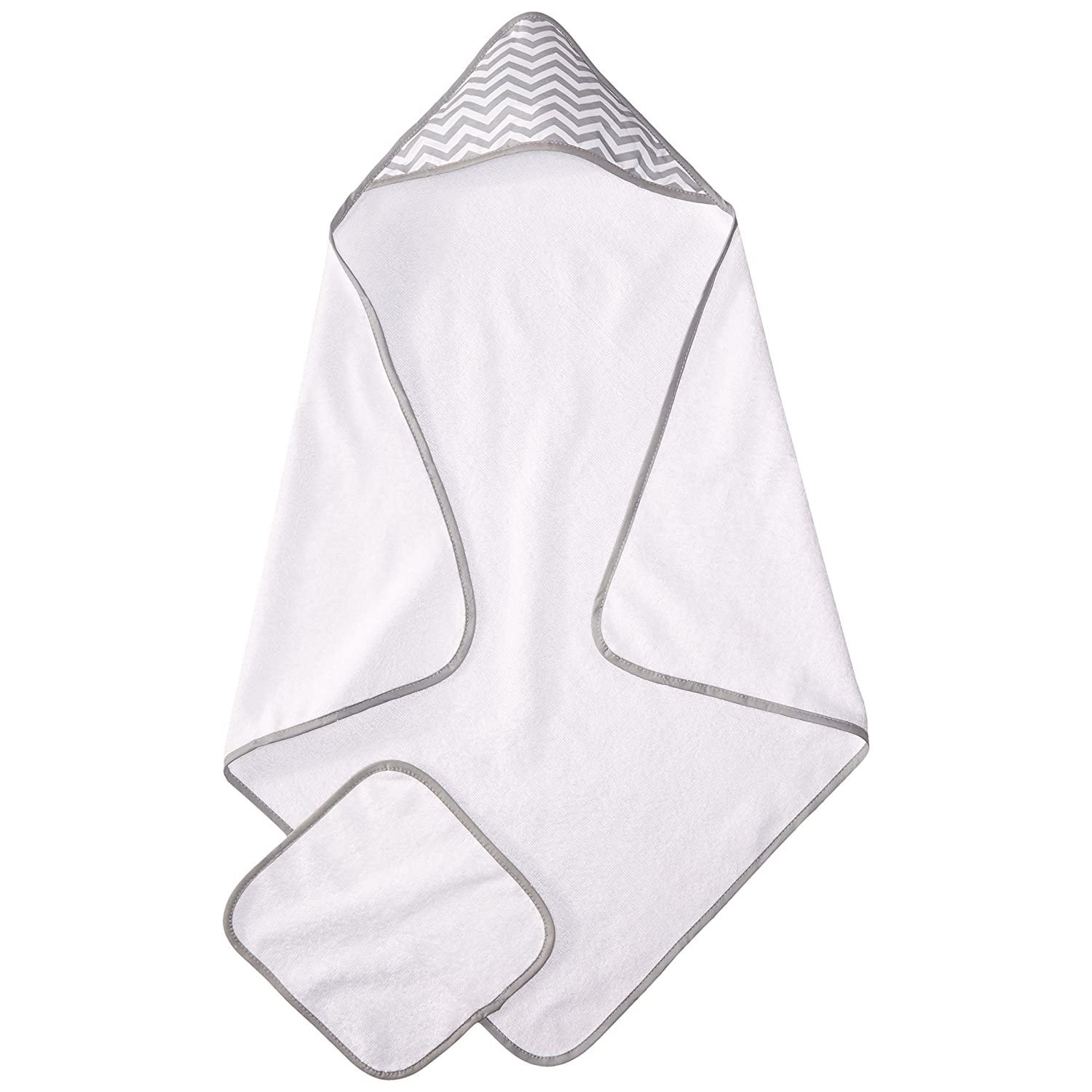 American Baby Company Terry Hooded Towel Set, White/Grey Zig Zag