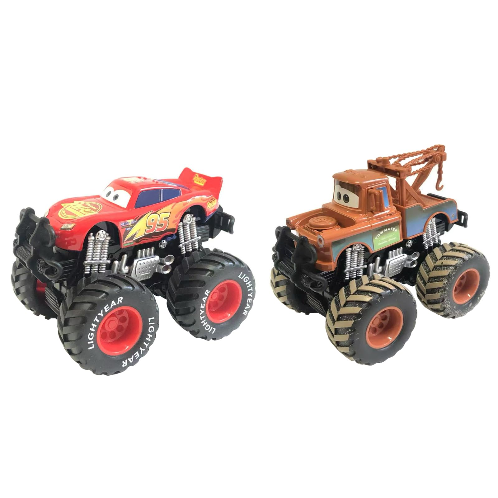 Photo 1 of 2-Pack Friction Powered Diecast Car - 4 Inch Big Tire Alloy Toy Vehicles, 1:55 Scale Action Design Race Car for Kids Age 3+ (2 Styles)