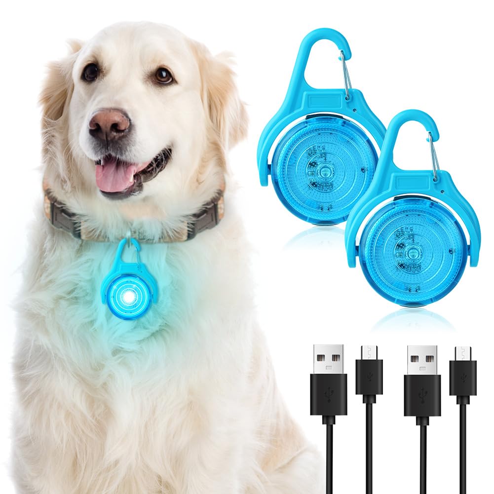 AUAUY 2 Pack LED Dog Collar Light, 4 Modes USB Rechargeable Light Up Dog Collars, IP68 Waterproof Pet Collar Light, LED Safety Light for the Dark for Night Walking Running Camping Dog Collar-Blue — image 1