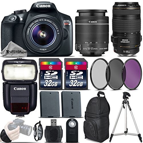 Canon EOS Rebel T6 DSLR Camera + 18-55mm IS II Lens + Canon 70-300mm IS USM Lens + Canon Speedlite 430EX III RT + 64GB Storage + Backup Battery + UV-CPL-FLD Filter Kit - International Version