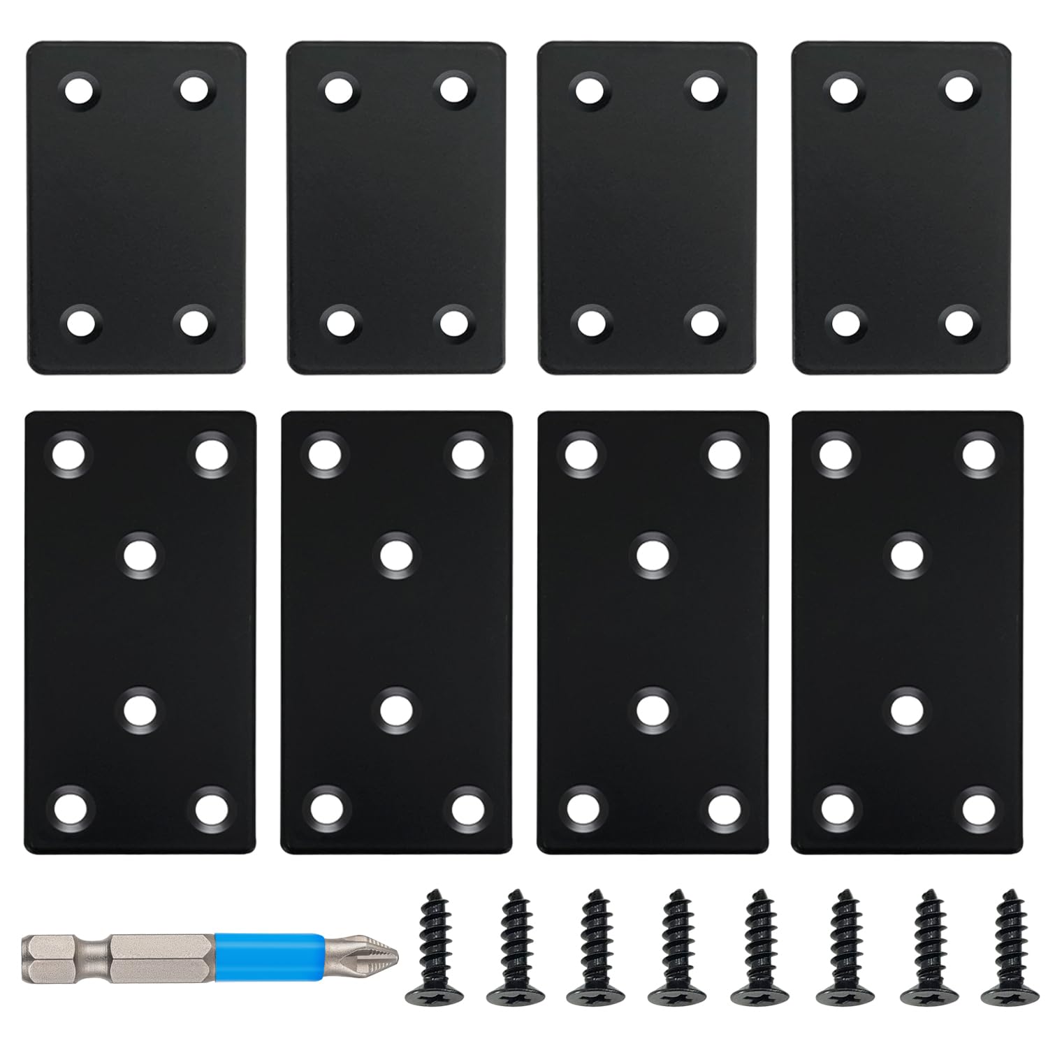 Photo 1 of QSJ 8 Pack Black Flat Mending Plate 3.15x1.57‘’ & 2.36x1.49'', Stainless Steel Bracket, Straight Metal Brace Bracket, Fixing Joining Plate for Wood Furniture Fastening & Fixing