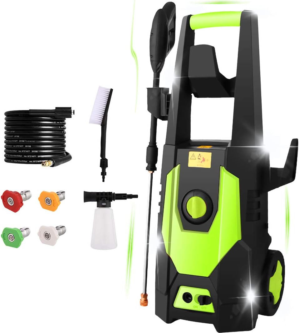mrliance 3600PSI Electric Pressure Washer 2.4GPM Power Washer 1800W High Pressure Cleaner Machine with 4 Nozzles,Hose Reel, Foam Cannon Brush,Best for Cleaning Patio, Garden, Fences, Vehicle (Green)