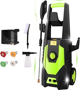 mrliance 3600PSI Electric Pressure Washer 2.4GPM Power Washer 1800W High Pressure Cleaner Machine with 4 Nozzles,Hose Reel, Foam Cannon Brush,Best for Cleaning Patio, Garden, Fences, Vehicle (Green)